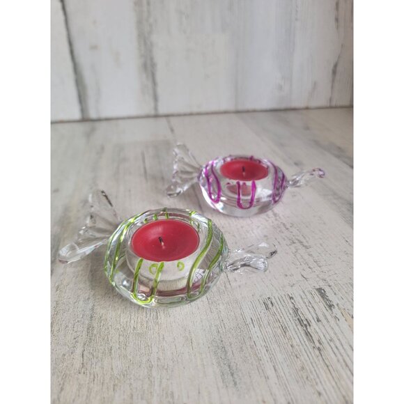 PartyLite wrapped candy tea light glass holders set - Picture 3 of 7